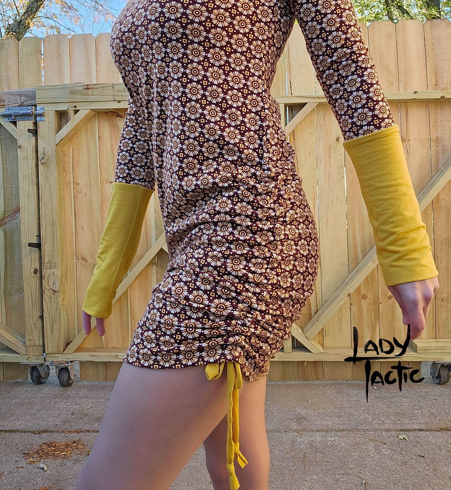 Retro Golden Daisies, Ponte Print Knit Fabric - Boho Fabrics