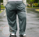 Retro Tailor Check in Charcoal with Green & Blue. Stretch Woven Fabric - Boho Fabrics - Stretch Woven Fabric