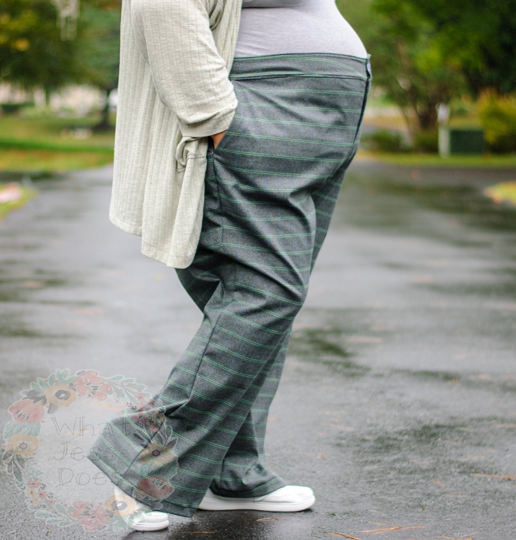 Retro Tailor Check in Charcoal with Green & Blue. Stretch Woven Fabric - Boho Fabrics - Stretch Woven Fabric