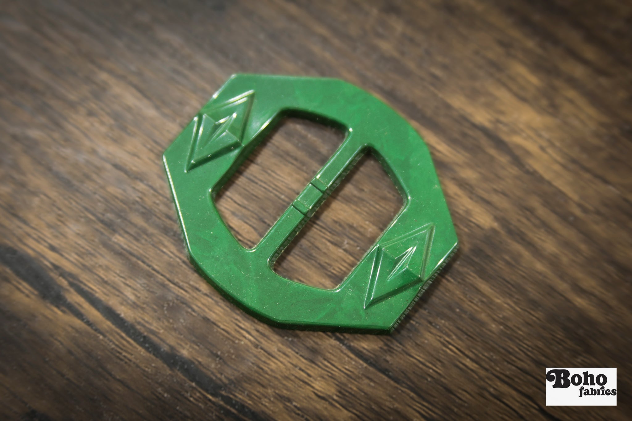Rodeo Rebel – 1930s Art Deco Casein Belt & Scarf Slide Buckle | Forest Green - Boho Fabrics - Buckles & Slides