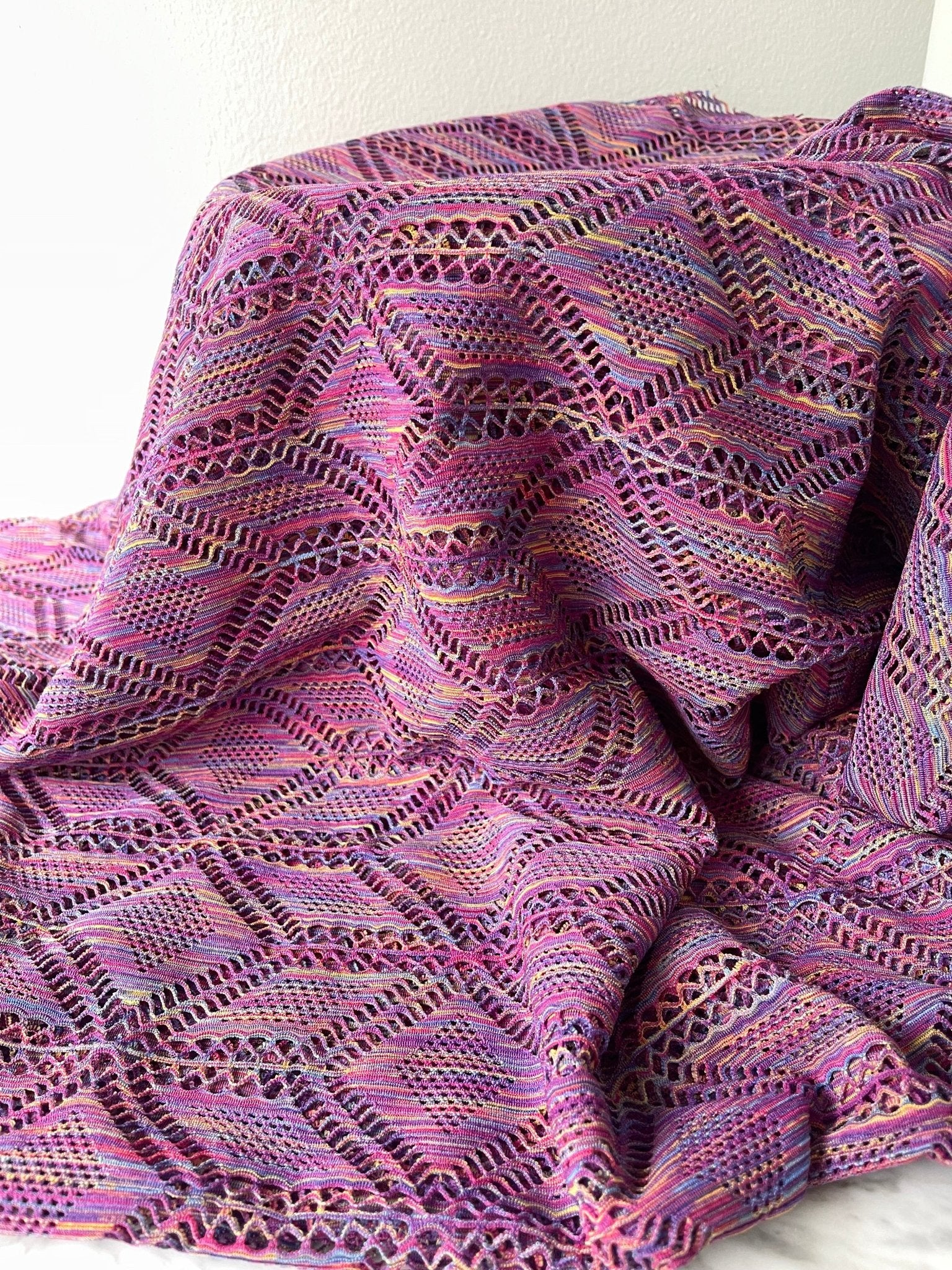 Roller Rink Diamonds Purple Rainbow. Premium Stretch Lace Fabric - Boho Fabrics - Stretch Lace Fabric