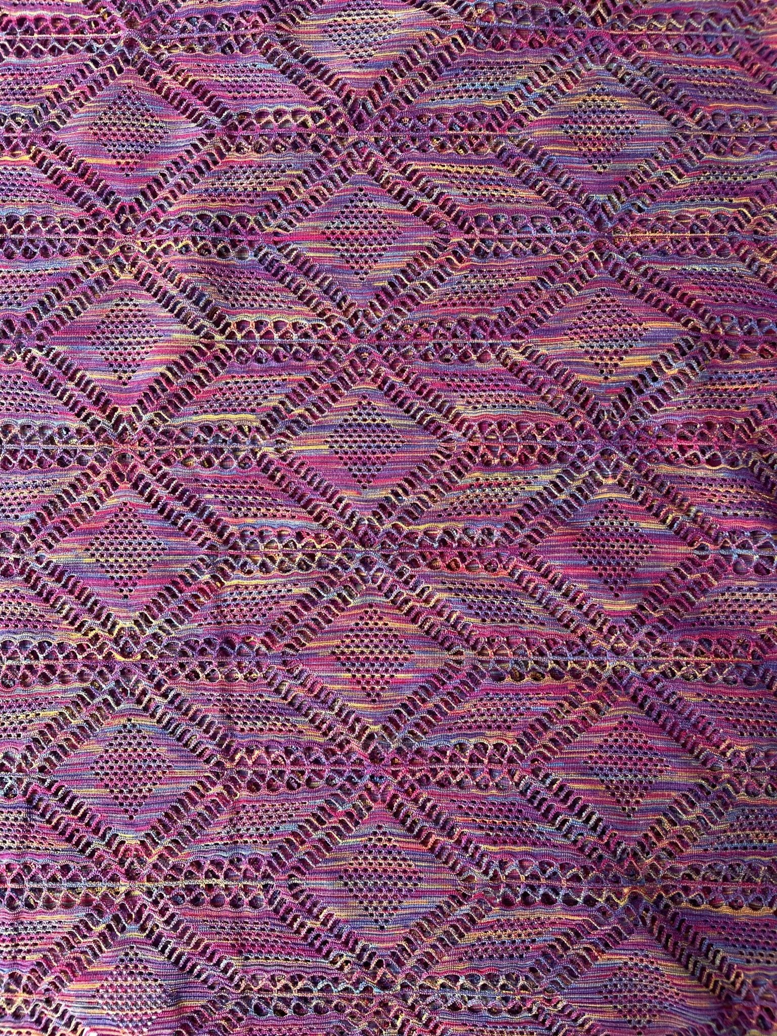 Roller Rink Diamonds Purple Rainbow. Premium Stretch Lace Fabric - Boho Fabrics - Stretch Lace Fabric