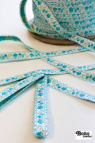 Rose Chain in Aqua, 5/8" Vintage Jacquard Woven Trim, TRIM - 066 - Boho Fabrics - Trims