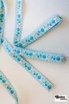 Rose Chain in Aqua, 5/8" Vintage Jacquard Woven Trim, TRIM - 066 - Boho Fabrics - Trims