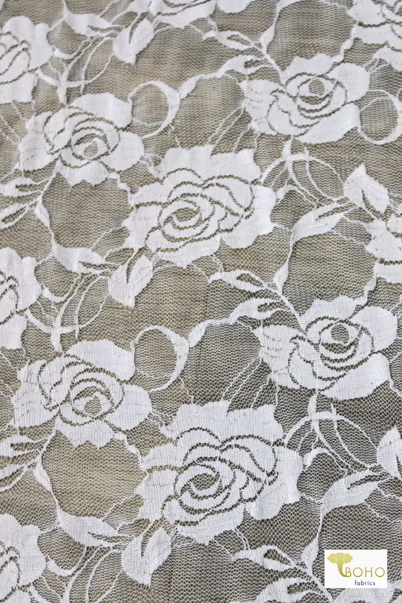 Rose Dream in White. Stretch Lace Knit. SL-121-WHT - Boho Fabrics