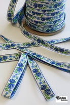 Rose Garden in Blue, 3/4" Vintage Jacquard Woven Trim, TRIM - 064 - Boho Fabrics - Trims