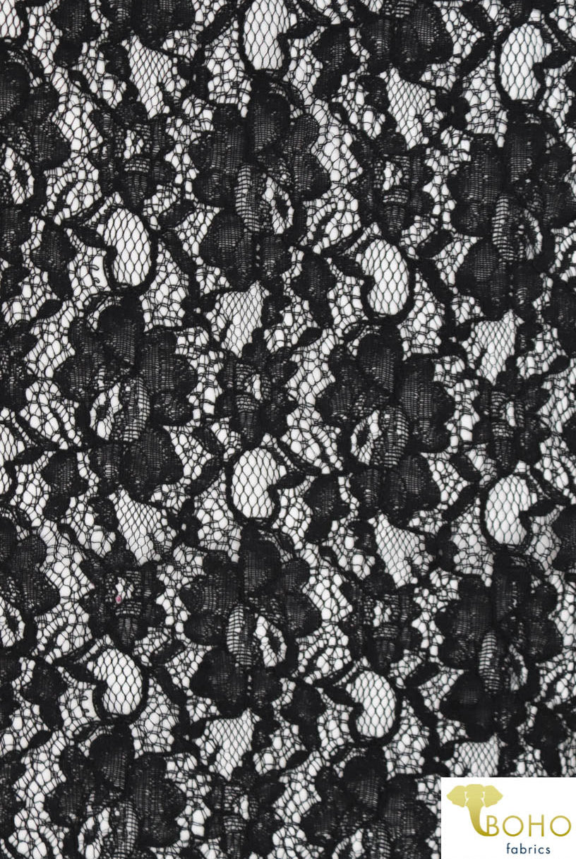 Rosey Gardens in Black. Cotton Lace Woven Fabric. WV-146-BLK - Boho Fabrics