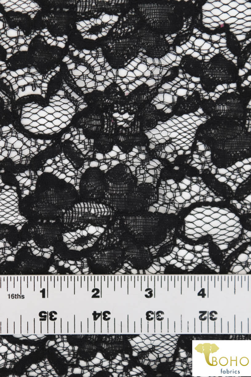 Rosey Gardens in Black. Cotton Lace Woven Fabric. WV-146-BLK - Boho Fabrics
