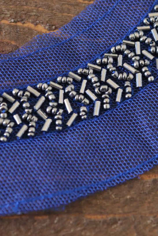Royal Blue Beaded Applique. Style #BA-03 - Boho Fabrics
