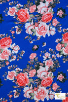 Royal Blue Roses, Brushed Sweater Knit - Boho Fabrics