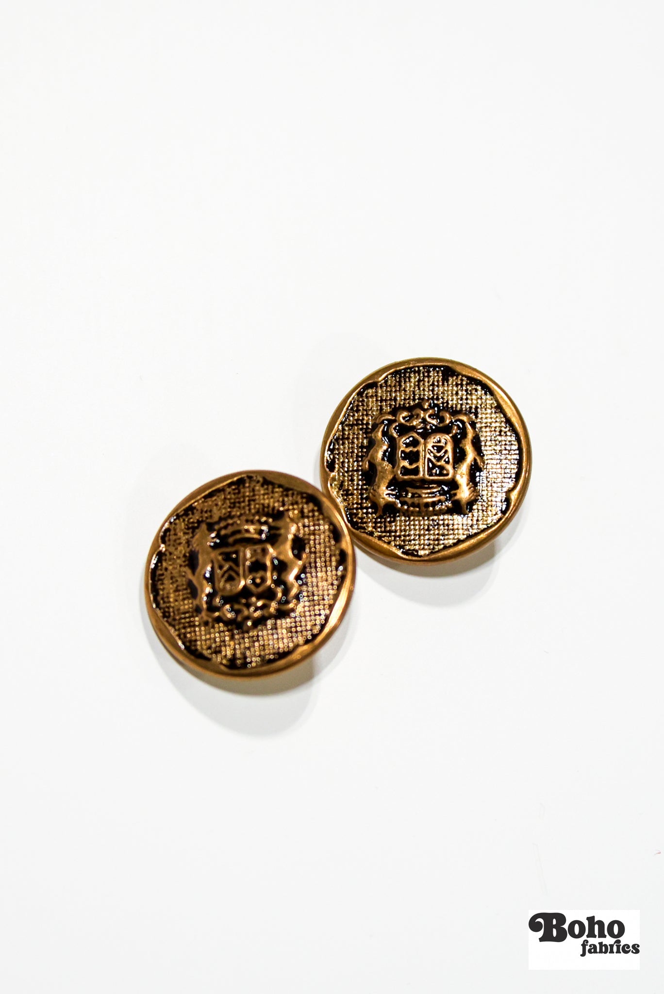 Royal Gold COA Metal Shank Buttons. 34L (21mm / 7/8"). Set of 6. - Boho Fabrics - Buttons & Snaps