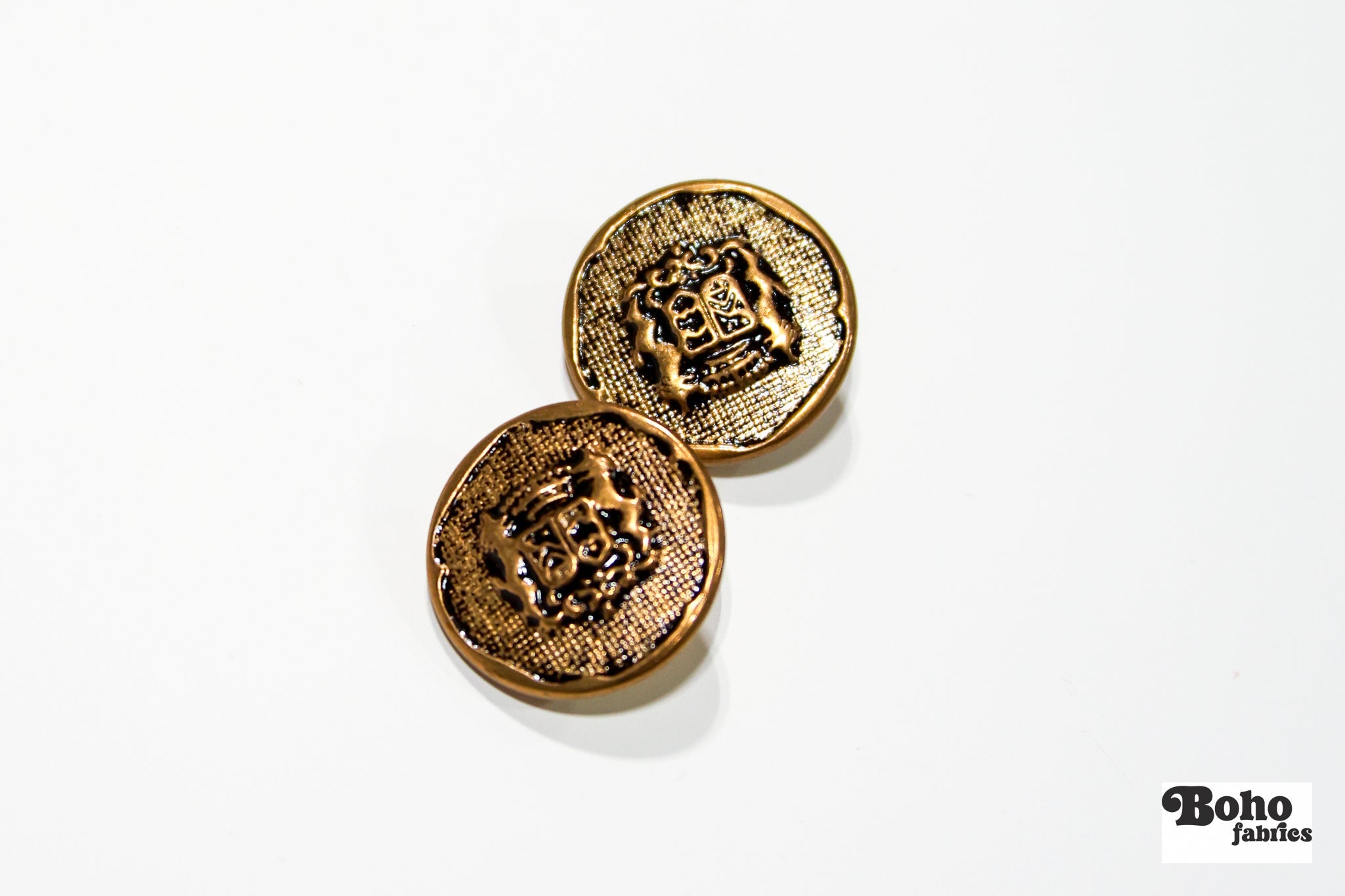 Royal Gold COA Metal Shank Buttons. 34L (21mm / 7/8"). Set of 6. - Boho Fabrics - Buttons & Snaps