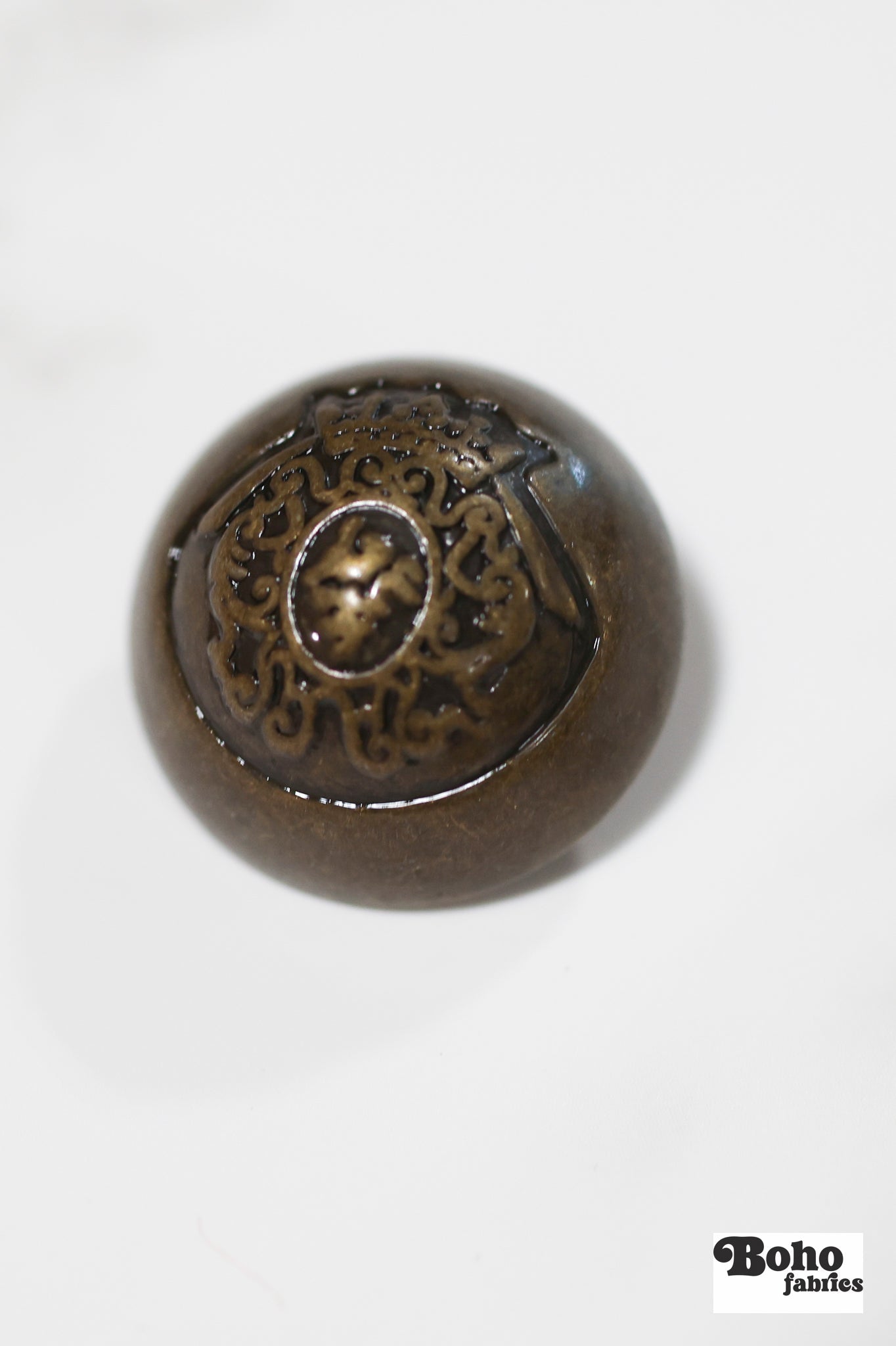 Royalty Crest Bronze Plastic, Dome Shank Button. Available in 11/16" (18mm, 28L) and 15/16", (24mm, 38L) - Boho Fabrics - Buttons & Snaps