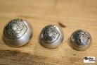 Royalty Crest Silver Plastic, Dome Shank Button. Available in 5/8" (15mm, 24L), 11/16", (18mm, 28L) and 7/8", (23mm, 36L) - Boho Fabrics - Buttons & Snaps
