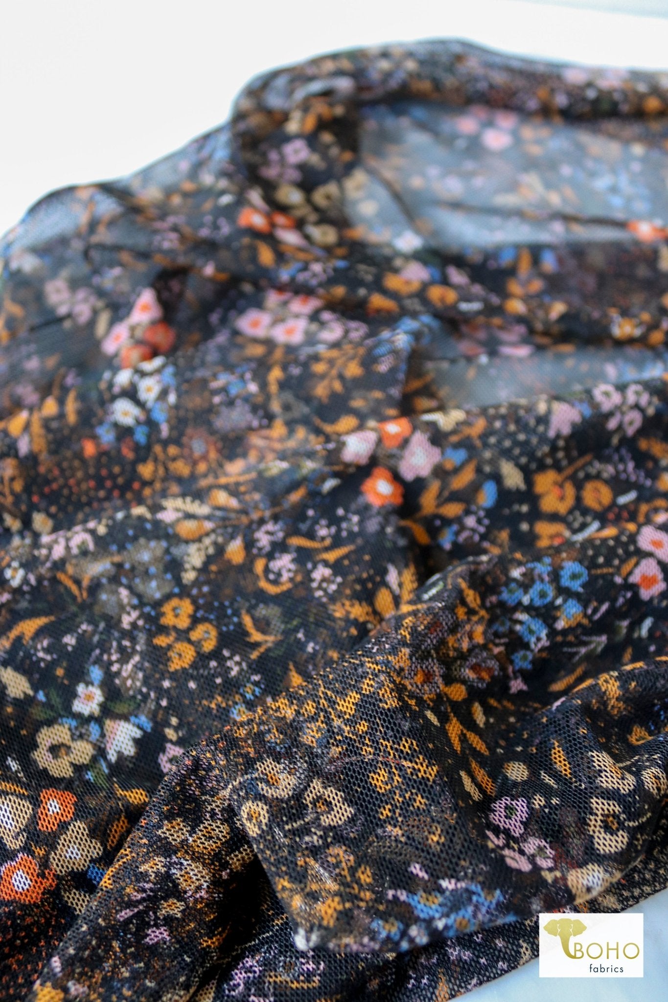 Rust Florals, Stretch Mesh Printed Fabric. - Boho Fabrics
