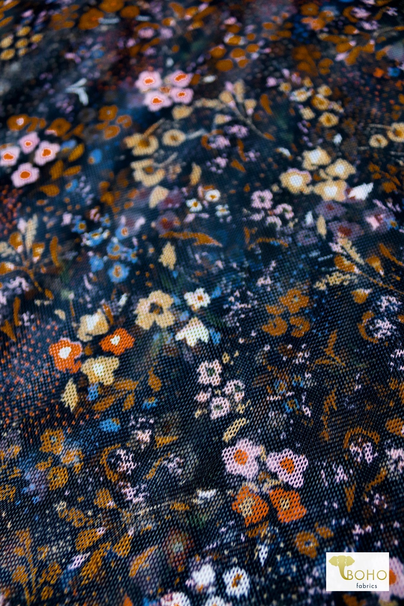 Rust Florals, Stretch Mesh Printed Fabric. - Boho Fabrics