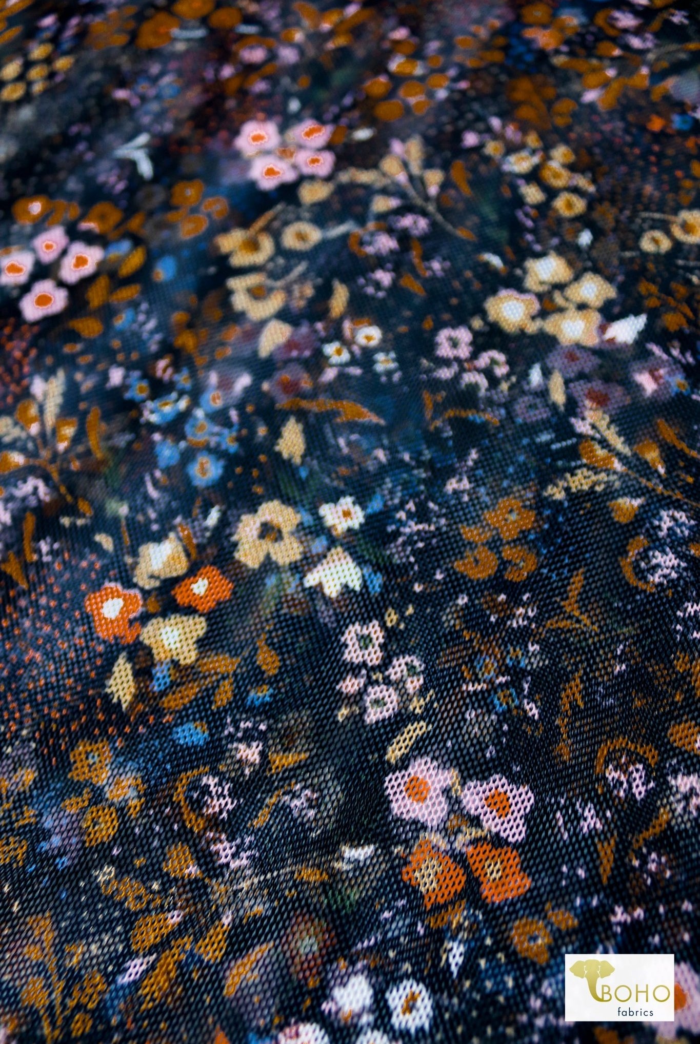 Rust Florals, Stretch Mesh Printed Fabric. - Boho Fabrics