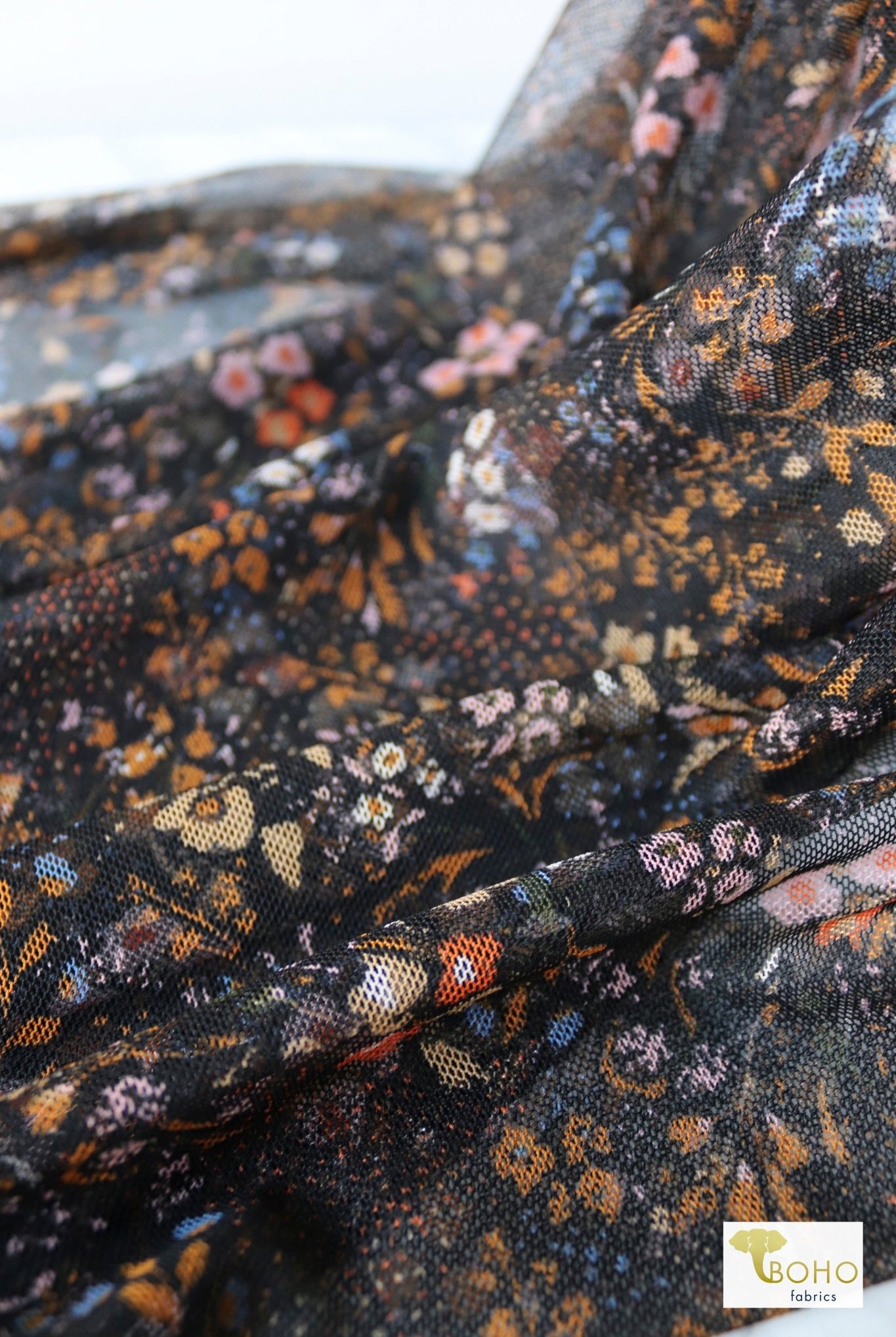 Rust Florals, Stretch Mesh Printed Fabric. - Boho Fabrics