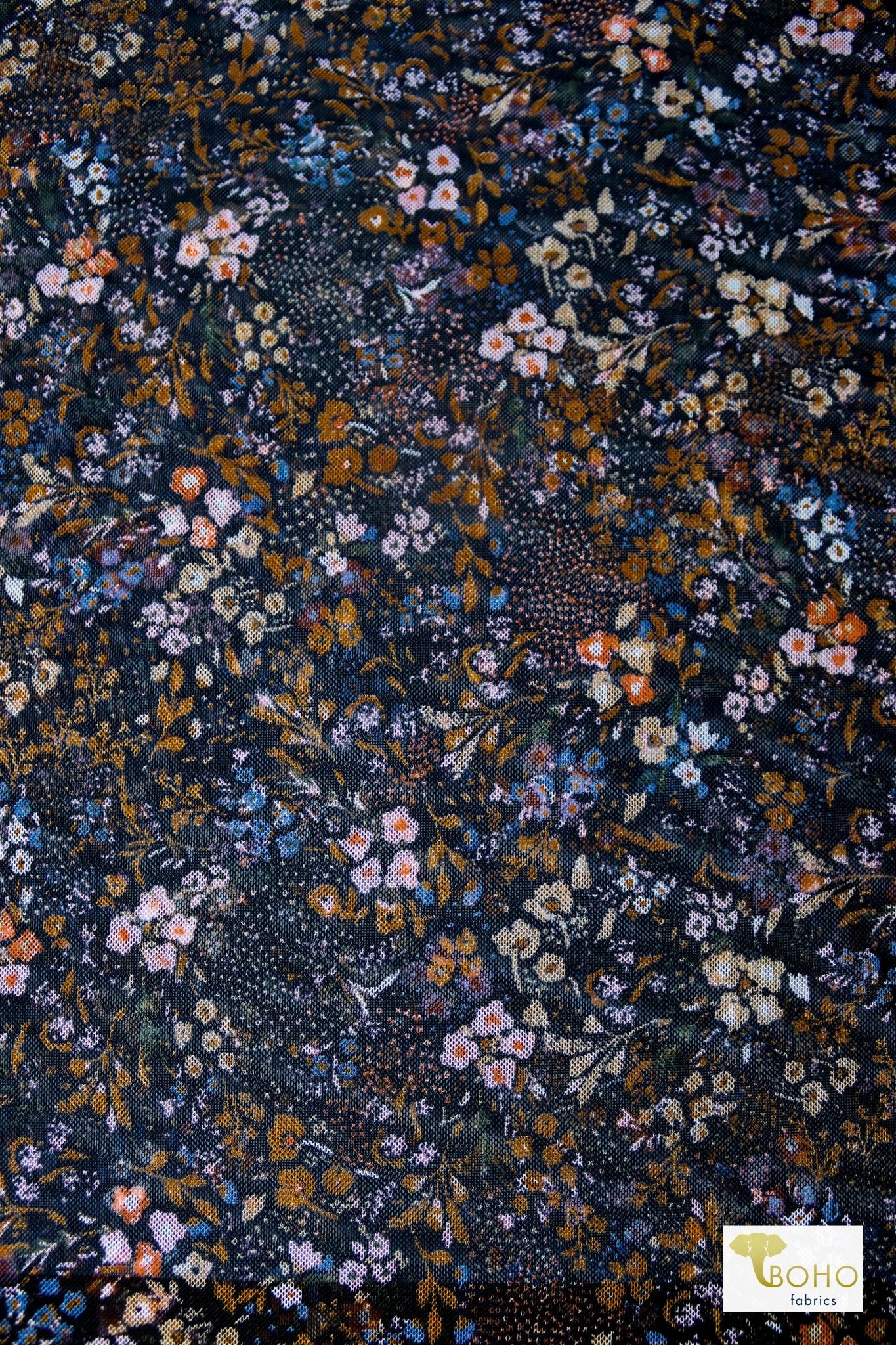 Rust Florals, Stretch Mesh Printed Fabric. - Boho Fabrics