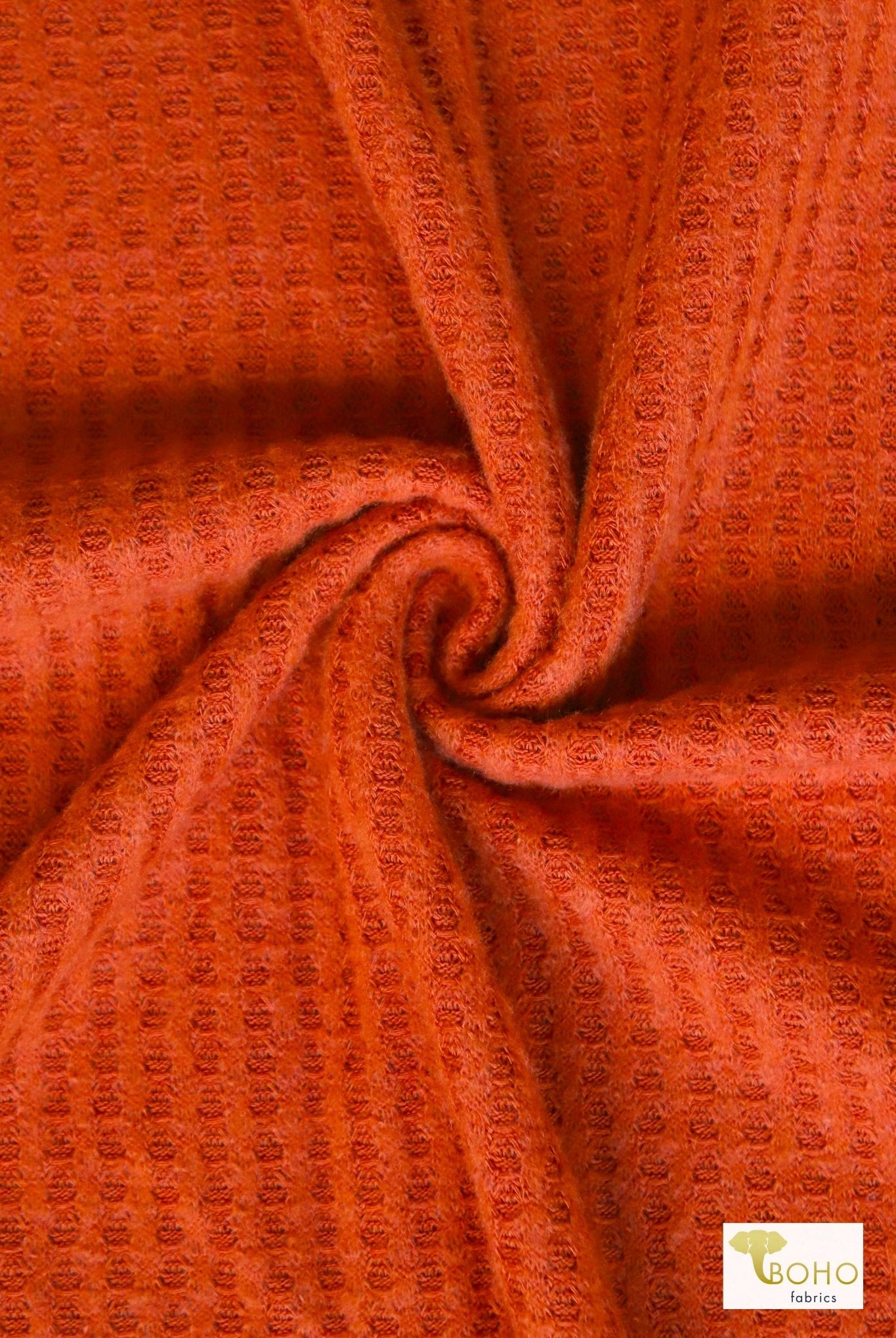 Rust Orange, Brushed Waffle Solid Knit Fabric - Boho Fabrics