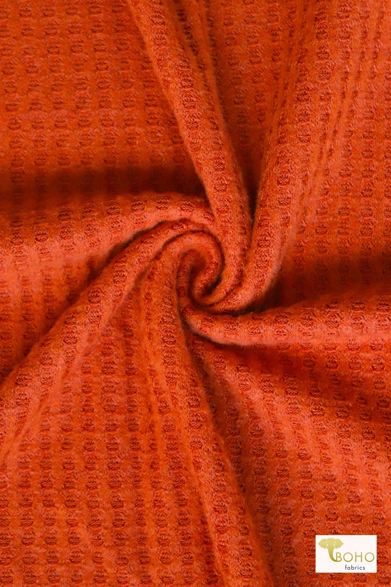 Rust Orange, Brushed Waffle Solid Knit Fabric - Boho Fabrics
