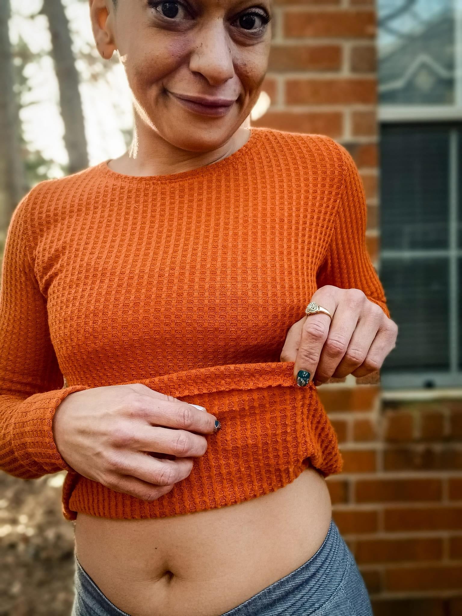 Rust Orange, Brushed Waffle Solid Knit Fabric - Boho Fabrics - Waffle Knits