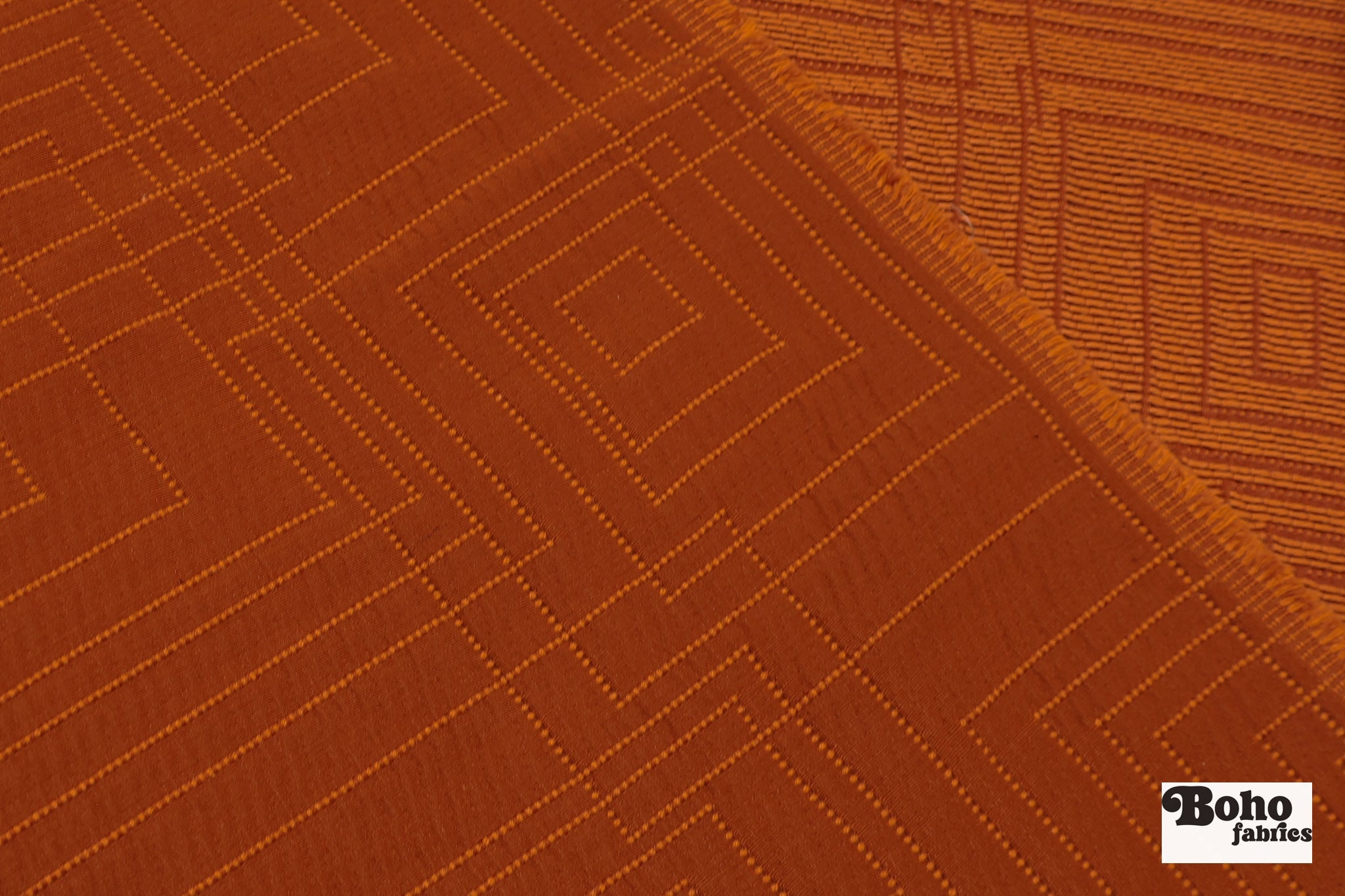 Rust Orange Concentric Rectangles Upholstery Woven Fabric - Boho Fabrics - Home Dec. & Upholstery Fabric