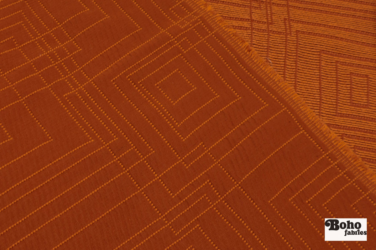 Rust Orange Concentric Rectangles Upholstery Woven Fabric - Boho Fabrics - Home Dec. & Upholstery Fabric