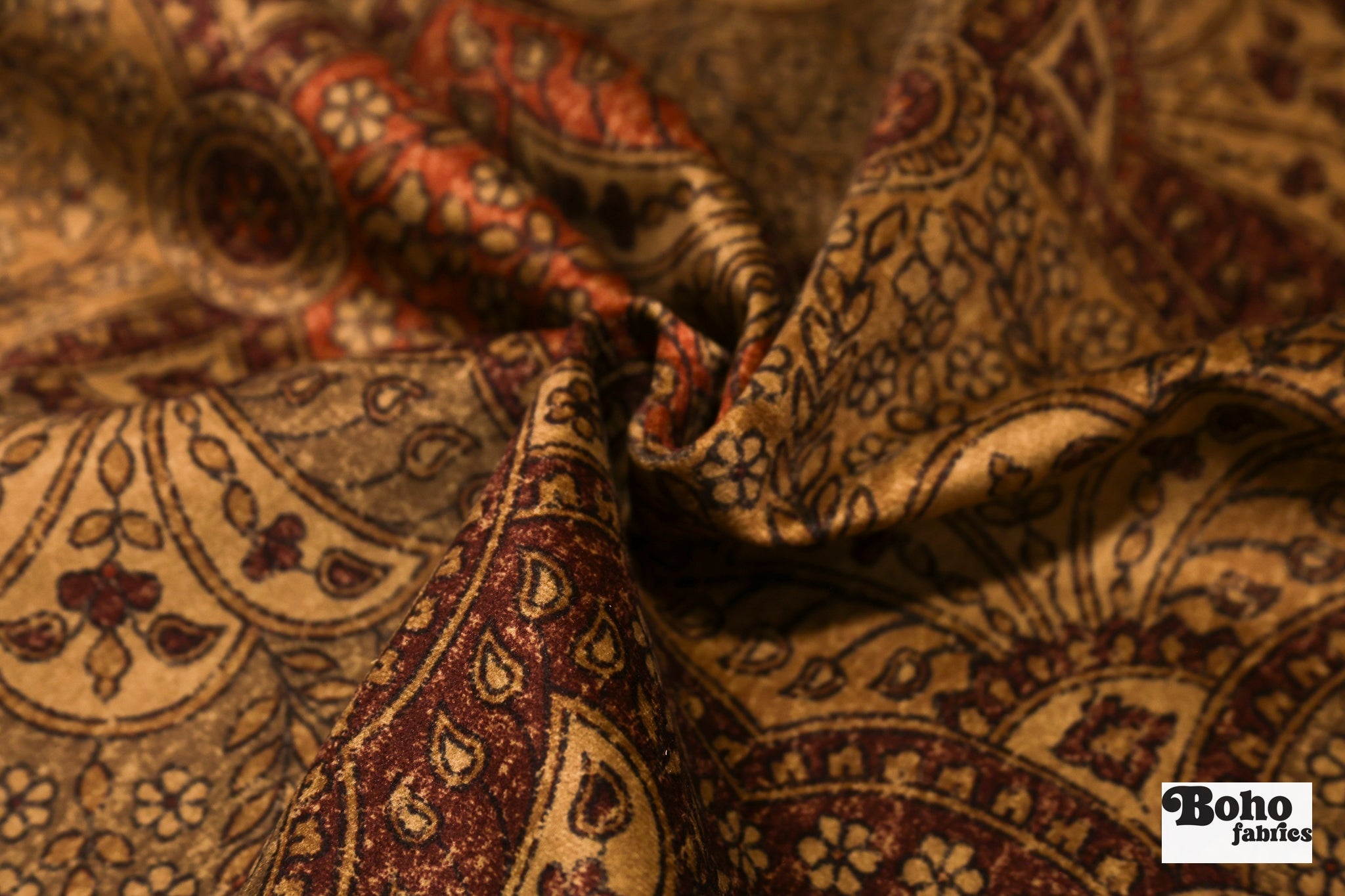 Rust Paisley, Microfiber Velvet Upholstery Woven Fabric - Boho Fabrics - Home Dec. & Upholstery Fabric