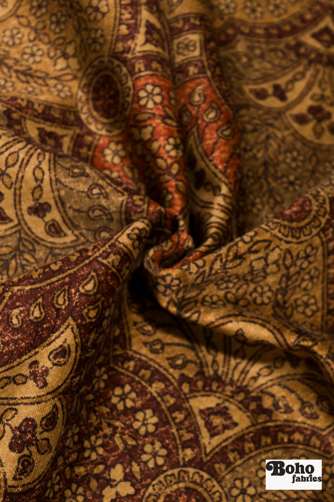 Rust Paisley, Microfiber Velvet Upholstery Woven Fabric - Boho Fabrics - Home Dec. & Upholstery Fabric