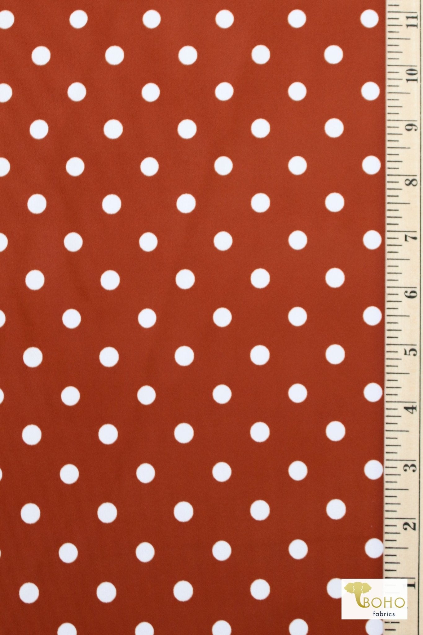 Rust Polka Dots, Swim Print Knit Fabric - Boho Fabrics