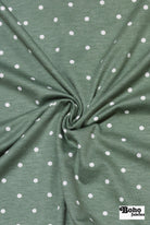 Sage Green Polka Dots, French Terry Knit Fabric - Boho Fabrics - French Terry Prints, Knit Fabric