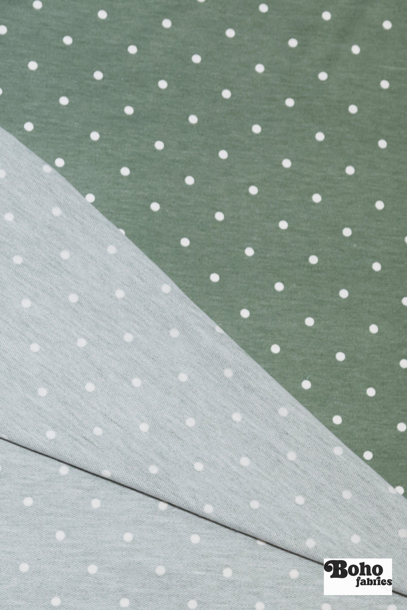 Sage Green Polka Dots, French Terry Knit Fabric - Boho Fabrics - French Terry Prints, Knit Fabric