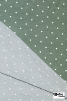 Sage Green Polka Dots, French Terry Knit Fabric - Boho Fabrics - French Terry Prints, Knit Fabric