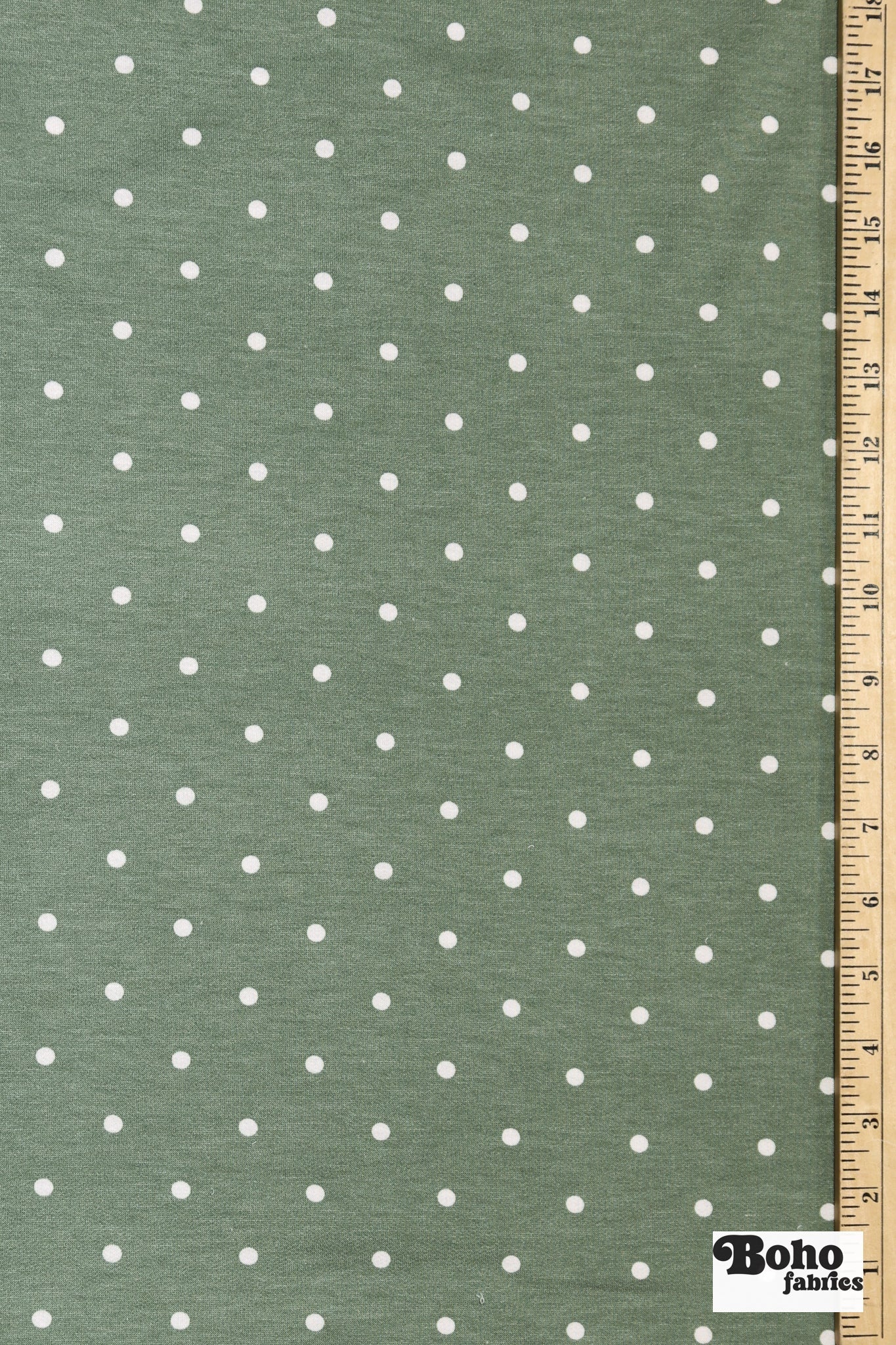 Sage Green Polka Dots, French Terry Knit Fabric - Boho Fabrics - French Terry Prints, Knit Fabric