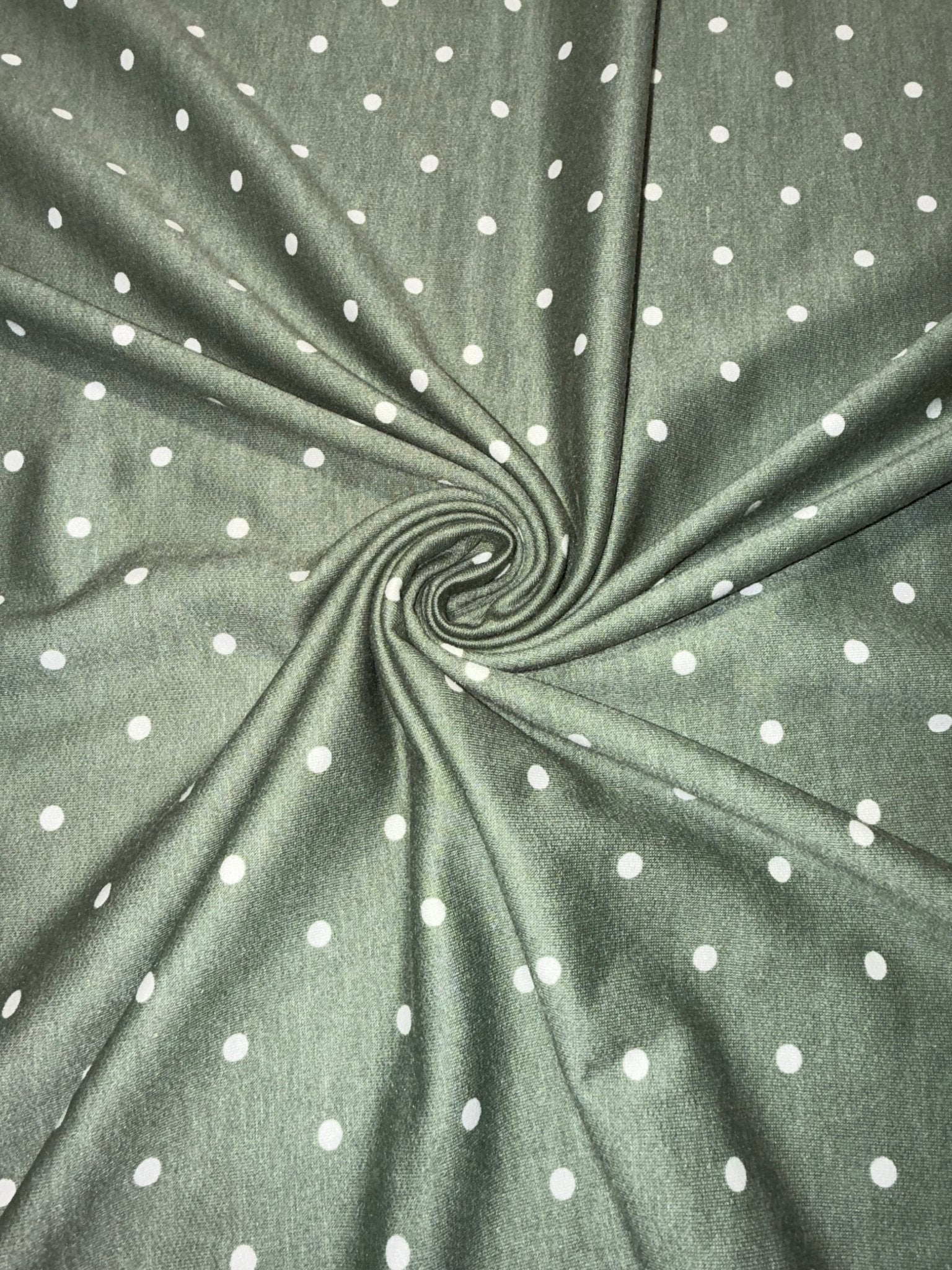 Sage Green Polka Dots, French Terry Knit Fabric - Boho Fabrics - French Terry Prints, Knit Fabric