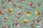 Sage Green Watercolor Blooms Rayon Challis Woven Fabric - Boho Fabrics - Challis, Woven