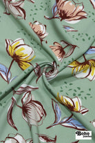 Sage Green Watercolor Blooms Rayon Challis Woven Fabric - Boho Fabrics - Challis, Woven