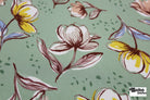 Sage Green Watercolor Blooms Rayon Challis Woven Fabric - Boho Fabrics - Challis, Woven