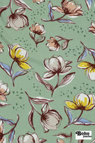 Sage Green Watercolor Blooms Rayon Challis Woven Fabric - Boho Fabrics - Challis, Woven