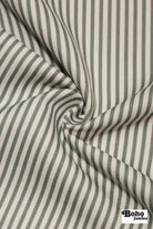 Sage Green & White, 1/4" Narrow Striped Linen-Look Woven Fabric - Boho Fabrics - Home Dec. & Upholstery Fabric