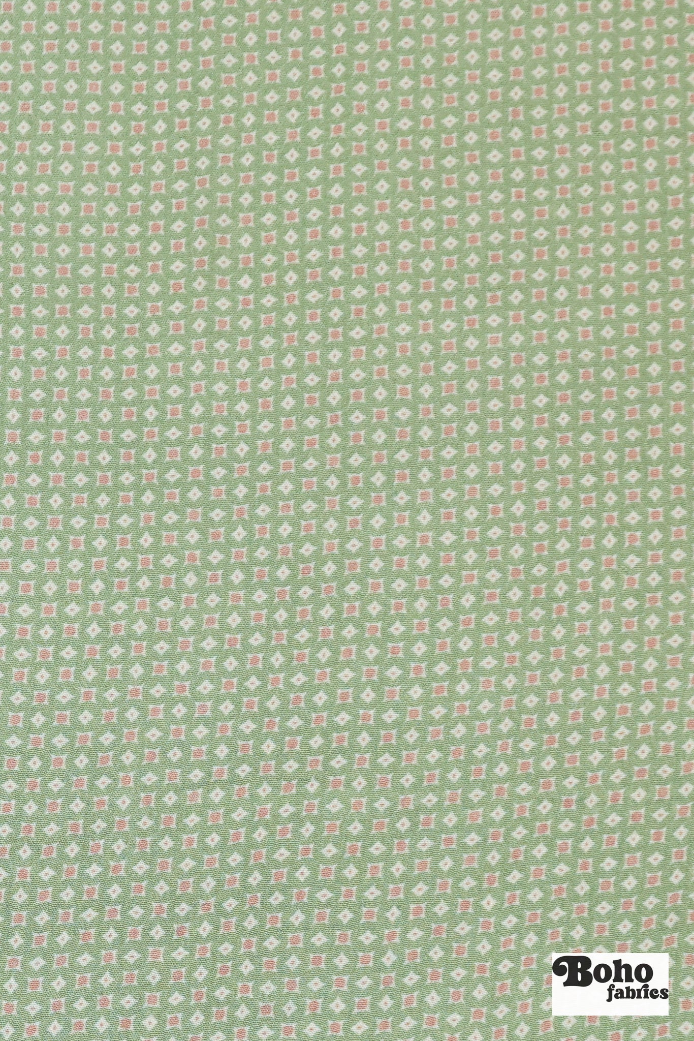 Sage Green with Blush Geometric Rayon Crepe Woven Fabric - Boho Fabrics - Crepe, Woven