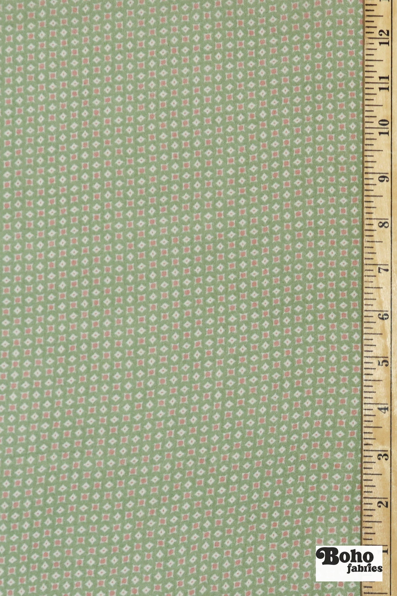 Sage Green with Blush Geometric Rayon Crepe Woven Fabric - Boho Fabrics - Crepe, Woven