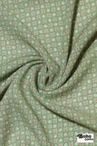 Sage Green with Blush Geometric Rayon Crepe Woven Fabric - Boho Fabrics - Crepe, Woven