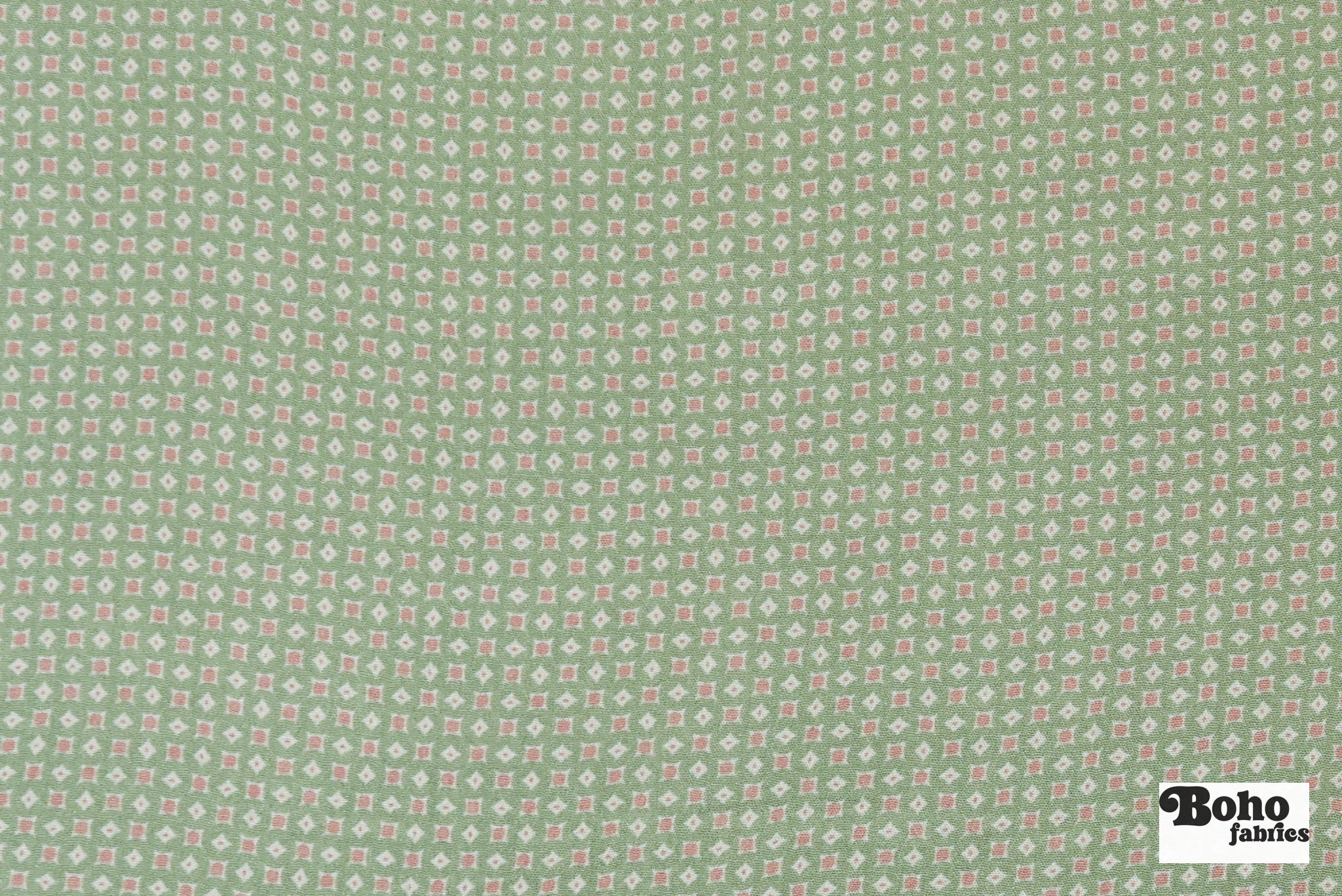 Sage Green with Blush Geometric Rayon Crepe Woven Fabric - Boho Fabrics - Crepe, Woven