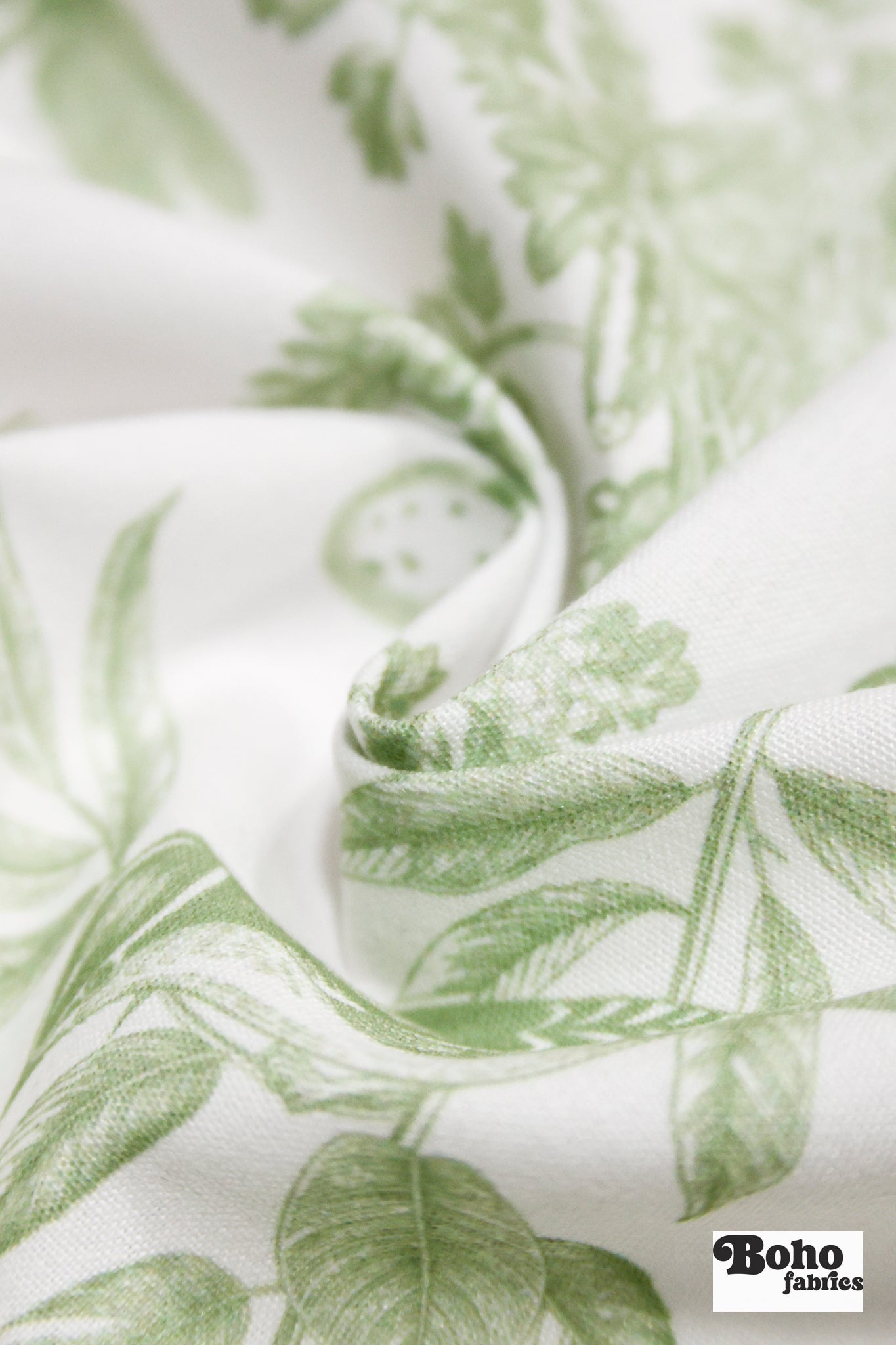 Sage Green Woodland Birds Canvas Woven Fabric - Boho Fabrics - Canvas Fabric