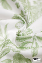 Sage Green Woodland Birds Canvas Woven Fabric - Boho Fabrics - Canvas Fabric