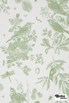 Sage Green Woodland Birds Canvas Woven Fabric - Boho Fabrics - Canvas Fabric