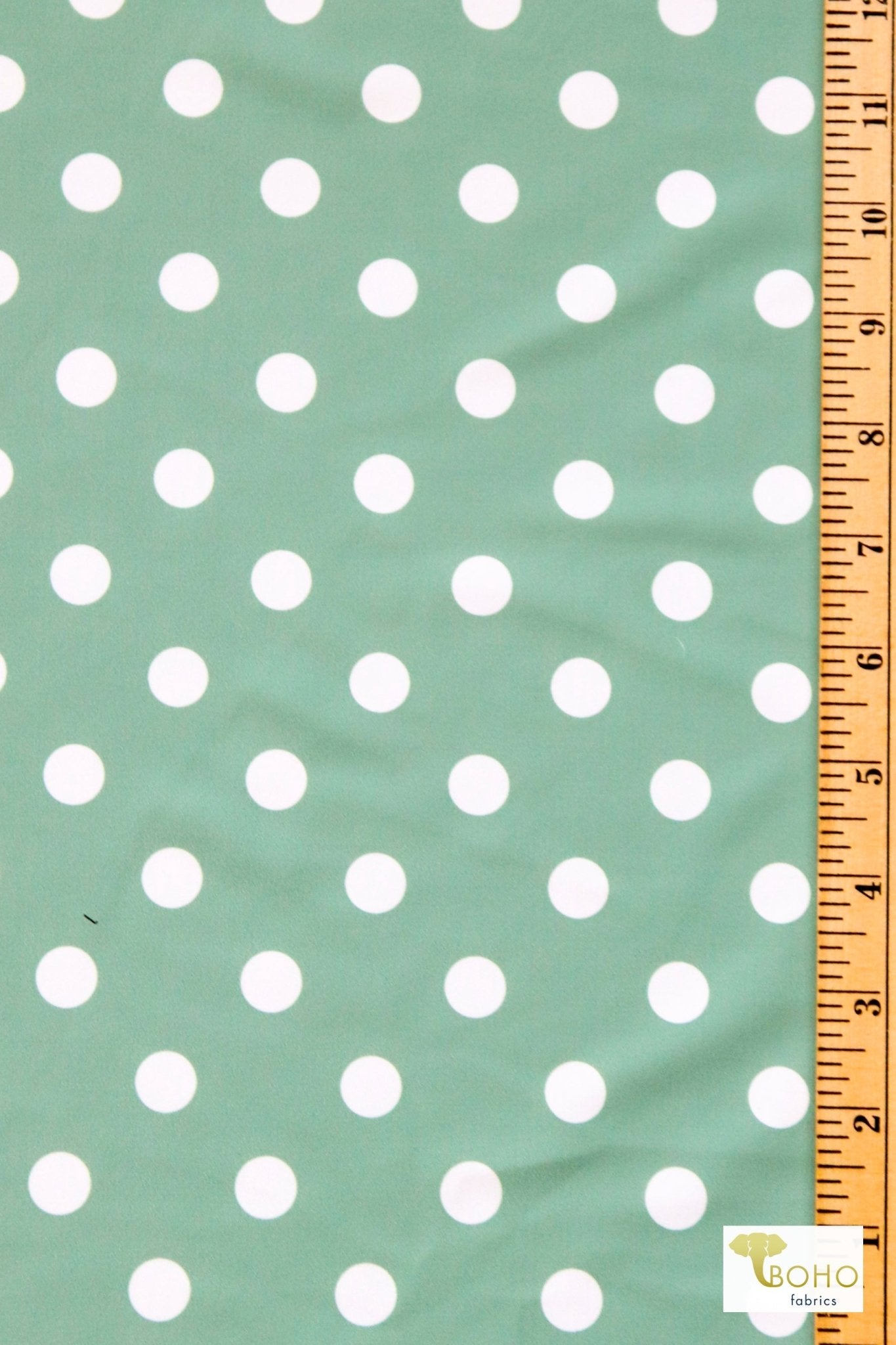 Sage Polka Dots, Printed Swim Knit Fabric. - Boho Fabrics