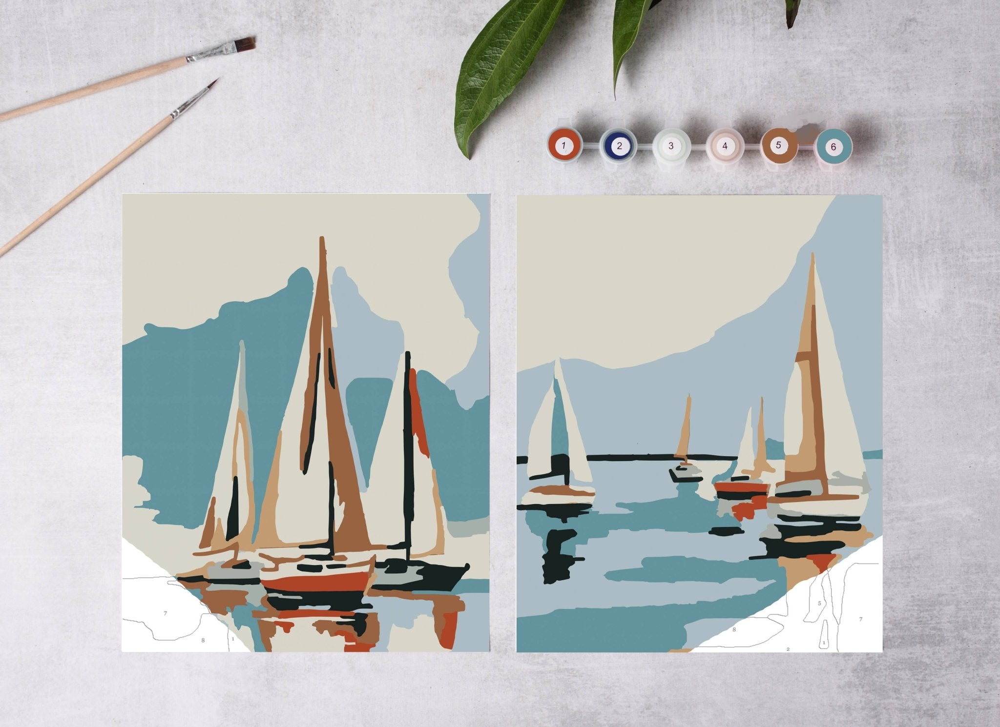 Sailboats at Sea Paint - By - Numbers kit - Boho Fabrics - Art & Craft Kits